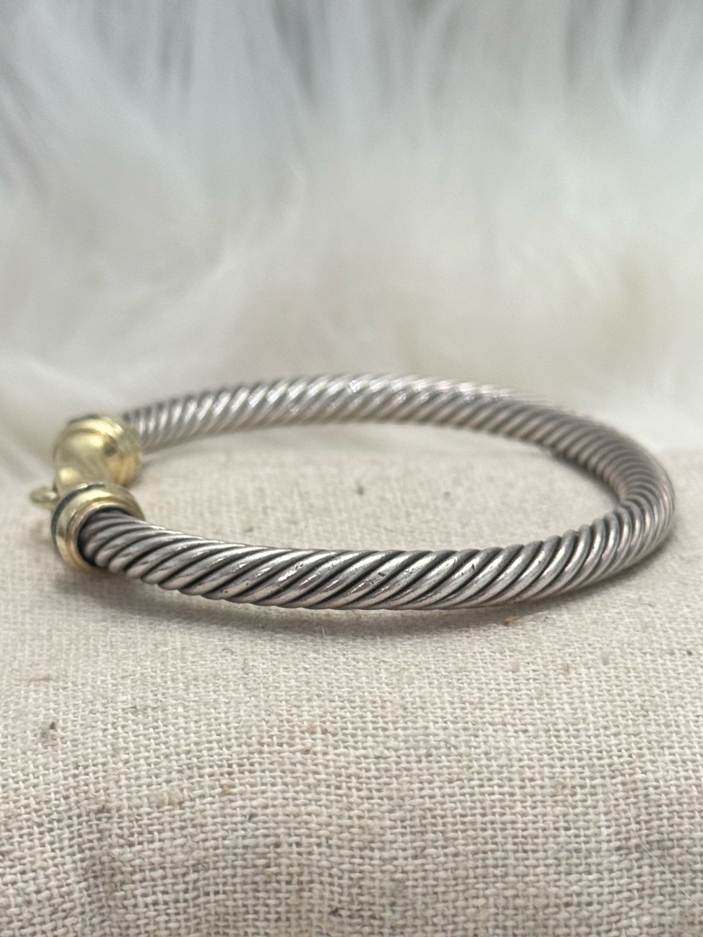 David Yurman .925 14K Gold 5mm Hook & Buckle Cable Bracelet w/Blue Sapphires - Picture 5 of 11